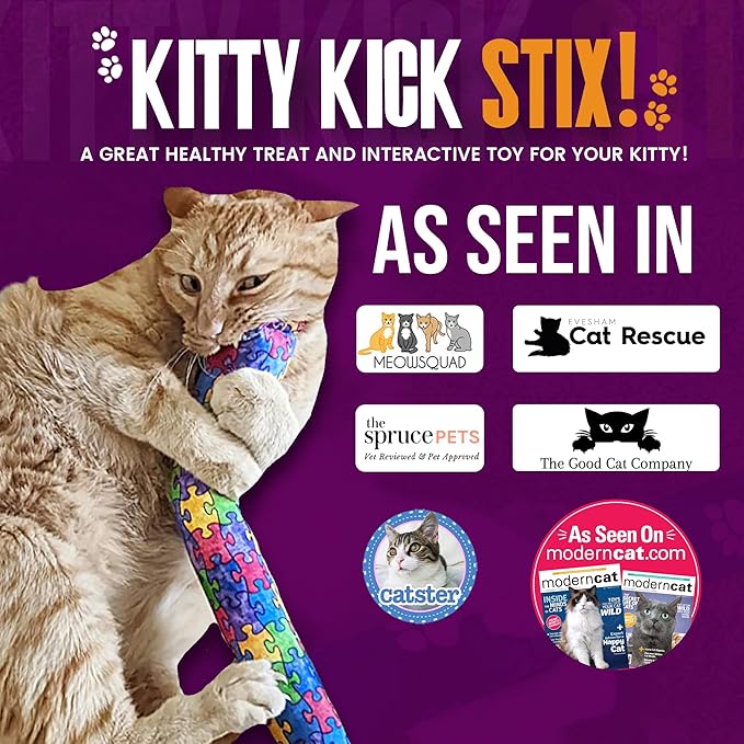 Cat Kicker Toys – 15" Set of 2, Durable Cat & Kitten Kick Sticks with 100% Potent Catnip. Handmade in USA. Encourages Exercise & Interactive Play for Indoor Cats of All Breeds. (Mystery Choice)