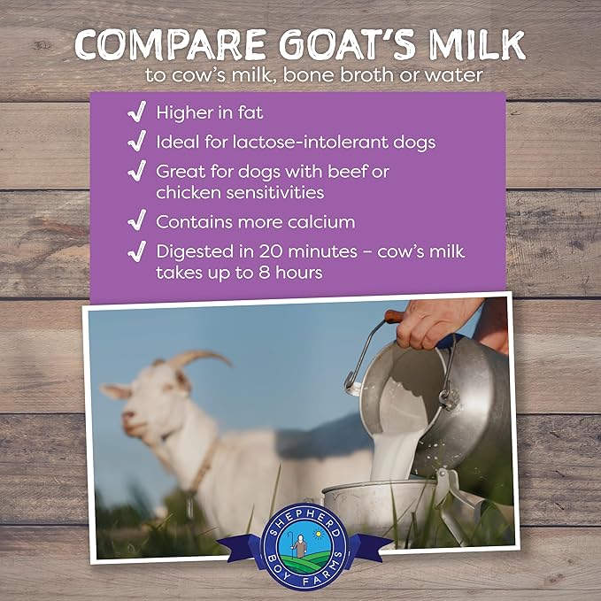 Shepherd Boy Farms Freeze Dried Raw Goats Milk with Probiotics for Dogs & Cats (Super Fruits), Organic USA Fruits, Digestible Goat Milk Powder, Raw Nutrition, High Protein Food Topper - Makes 16 FL Oz