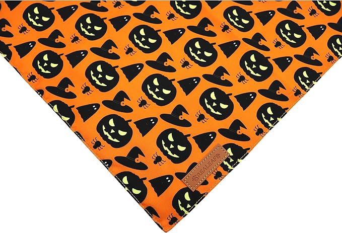 Realeaf Halloween Dog Bandanas 2 Pack, Pumpkin and Spider Web Bibs, Triangle Reversible Fall Pet Scarf, Premium Durable Fabric, Adjustable Fit (X-Large)