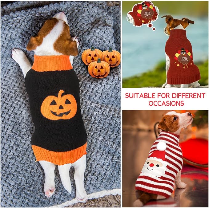 Sanwuta 3 Pieces Halloween Thanksgiving Christmas Dog Sweaters Sets Pumpkin Turkey Santa Puppy Dog Clothes Pet Knitwear for Dog Cat Pet Costume(X-Large)