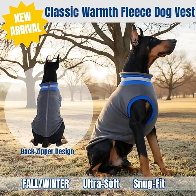 Winter Classic Warmth Dog Fleece Vest Sweater, Soft Sweaters for Small Dogs with Back-Zipper, Turtleneck Puppy Vests Sweatshirt, Pet Coat Clothes with Reflective Strip for Chihuahua, Yorkie(Gray, XS)