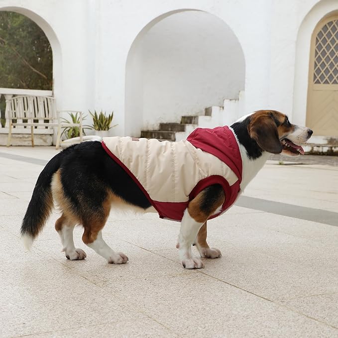 Fleece Lining Extra Warm Dog Hoodie in Winter,Small Dog Jacket Puppy Coats with Hooded,Beige and Red XS