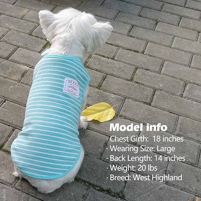 KYEESE 2Pack Dog Shirts Striped for Small Dogs Soft Stretchy Dog T-Shirts Lightweight Tank Top Sleeveless Vest Breathable Pet Apparel, Large, Rose Red+Blue
