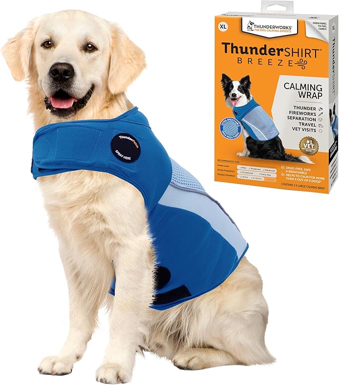 ThunderShirt Breeze for Dogs, X-Large, Sky Blue, Extra Breathable Mesh Fabric, Dog Anxiety Relief Vest for Every Day Stress & Calming During Thunder Storms and Fireworks