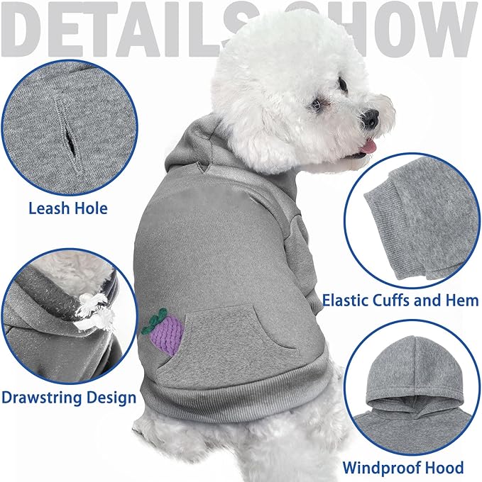 SCENEREAL Dog Hoodie Sweaters for Small Medium Large Size Dogs, Fleece Pet Sweatshirt with Hat and Pocket,Soft Cold Winter All Weather Puppy Clothes for S to XL Sized Dogs,Grey (XS)