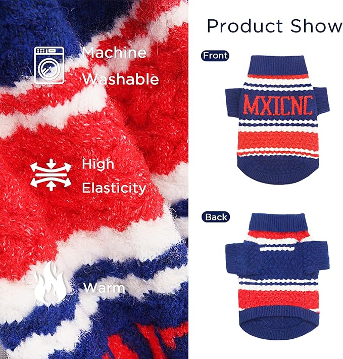 Dog Sweater for Small Medium Dogs & Cats, Classic Turtleneck Knitted Striped Pet Sweater, Warm Winter Soft Christmas Outfit for Boy & Girl Dogs, Large