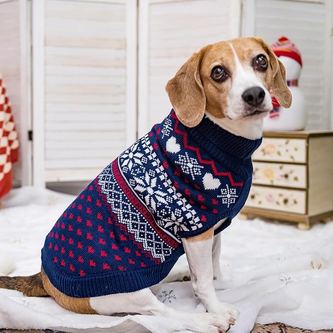SCENEREAL Dog Sweaters for Small Dogs - Soft, Warm Turtleneck Small Dog Sweater, Ugly Knit Dog Christmas Outfits for Dachshund, Chihuahua, Pug, Yorkie,Winter Pet Clothes Male Female,Navy Blue