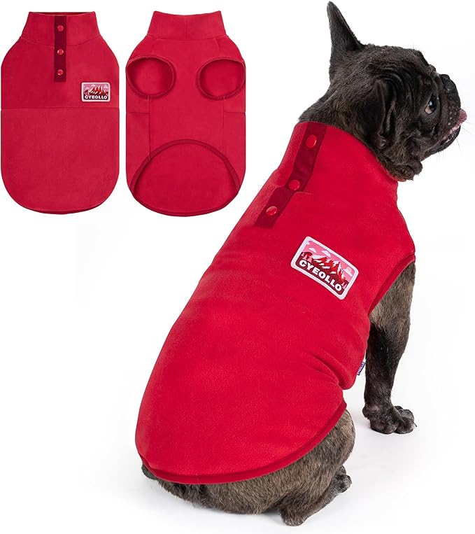 cyeollo Fleece Dog Sweater, Turtleneck Dog Sweatshirt Stretchy Pullover Fleece Vest Warm Winter Fall Clothes for Small Dogs Boy Girl Pet Apparel, Red M