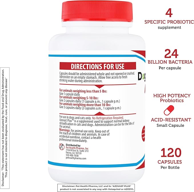 Azovast Plus Kidney Health Supplement for Dogs & Cats, 360ct - NO Refrigeration Required - Help Support Kidney Function & Manage Renal Toxins - Renal Care Supplement Capsule(U.S.A)(360 Caps)