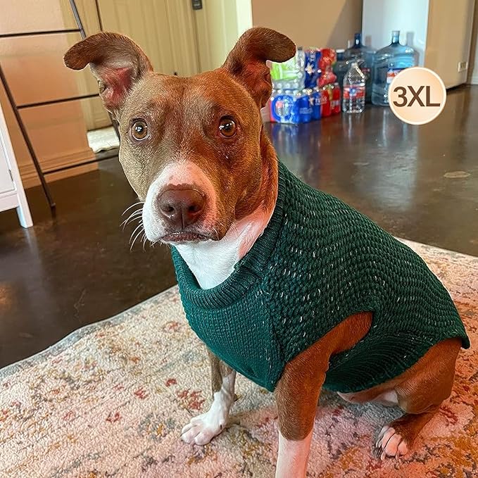 KYEESE Dog Christmas Sweater for Large Dogs with Leash Hole Warm Pullover with Reflective Yarn Male Thick Stretchy Knitwear Winter Soft Pet Coat boy Cold Weather Comfy Dog Sweaters,Green, XX-Large