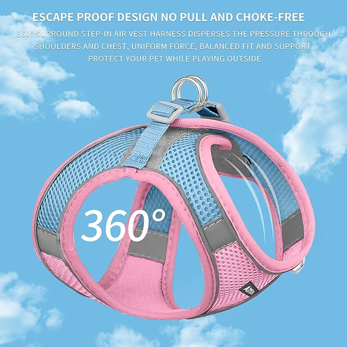 AIITLE Escape Proof Dog Harness - Step in Adjustable Dog Harness No Choke Over with Breathable Mesh and Quick-Release Buckle for Summer- Outdoor Walking, Camping, Training for Medium Dogs Pink XL