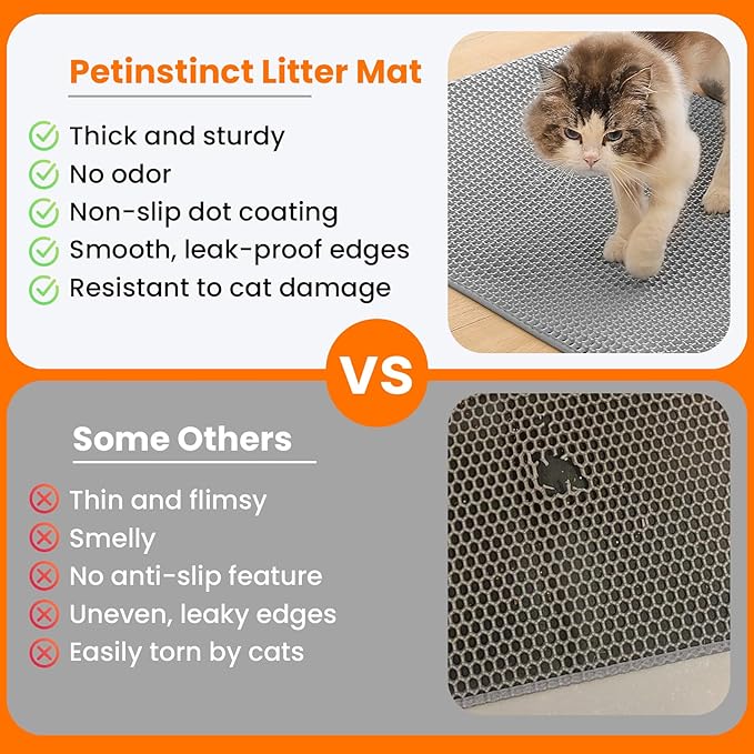 Small Cat Litter Mat, 20x14’’ Double Layer Honeycomb Cat Litter Box Mat, Non Slip Waterproof Urine Proof Litter Trapping Mat for Floor, Kitty Litter Pad, Indoor Pet Supplies, Gray