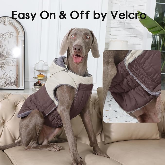 Detachable Hooded Dog Coat with Harness for Medium Dogs,Super Warm Fleece Puppy Jacket for Cold Winter Doggie Coats,Brown L
