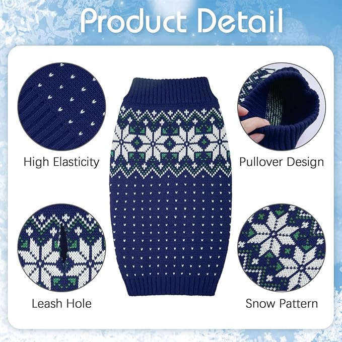 Kuoser Dog Sweater, Holiday Christmas Snowflake Pet Warm Knitwear Dog Sweaters Soft Puppy Clothing, Doggie Turtleneck Cold Weather Outfit Pullover for Small Medium Large Dogs Cats, Blue S