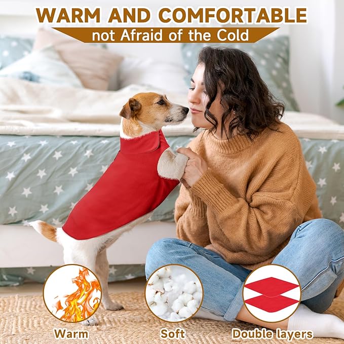 Fleece Dog Coat Reflective Cold Weather Dog Jacket Apparel for Extra Large to Small Pets(Red,3XL)
