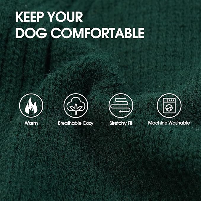 IECOii Dog Sweaters for Medium Dogs Girl Boy,Christmas Knit Doggy Sweatshirt with Sleeve,Turtleneck Thick Warm Dog Sweaters for Winter,Pullover Knitwear for French Bulldog,Boston Terrier (Green, L)