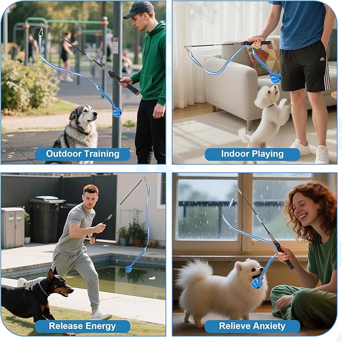 Flirt Pole for Dogs Interactive Dog Pole Toy for Large Medium Small Dogs, Dog Teaser Pole for Tug of War, Flirt Pole with Lure Ball (Standard&Extended Pole+Tensile Rope)