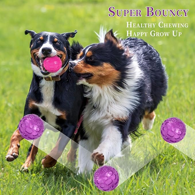 3'' Squeaky Dog Toy Balls for Lagre Medium Breed, Indestructible Dog Balls for Playing, Fetching & Retrieving, Durable Aggressive Chewers, 3 PCS Pink+Purple+Blue