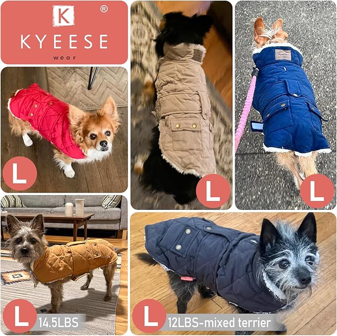 KYEESE Dog Coat Windproof Dog Coats for Small Dogs Soft Pet Sweater for Cold Weather Waterproof Dogs Jacket with Fleece Lined Warm Pet Winter Puffer Coat with Leash Hole Thick Cat Clothes with Pocket