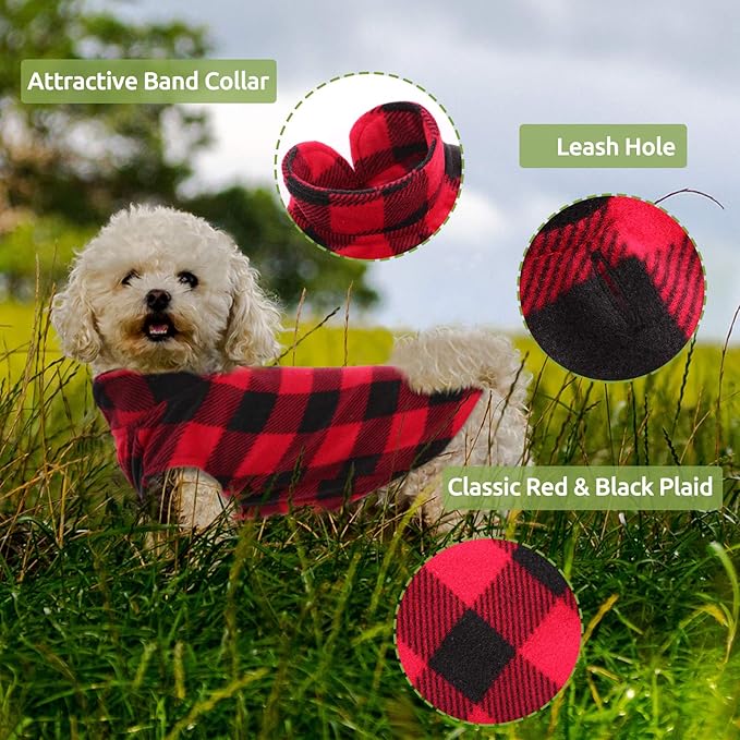 KAMA BRIDAL Spring Autumn Winter Coat Pullover Fleece Vest for Cats Small and Medium Dogs Thin Sweater Red & Black Plaid (Red, M)