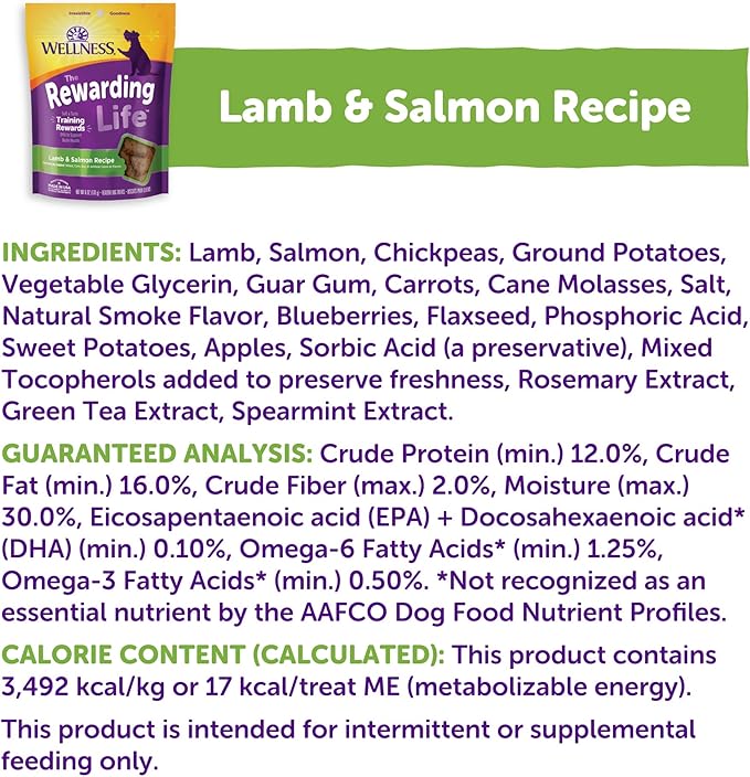 Wellness Rewarding Life Dog Treats, Training Treat, Grain Free, Soft Lamb & Salmon (6 Ounce Bag)