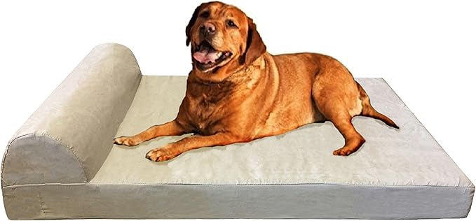 Dogbed4less Premium HeadRest Pillow Orthopedic Cool Memory Foam Dog Bed for Large Dogs, Waterproof Lining with Washable Suede Khaki Cover, Extra Large 47X29 Inches