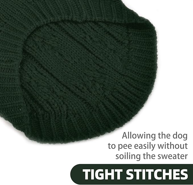 PUPTECK Dog Sweater, Turtleneck Warm Knitted Pullover Coat, Thick Cable Knitwear Clothes in Winter, Pet Apparel Outfits for Small Medium Dogs, for Cold Weather Indoor & Outdoor, Deep Green S