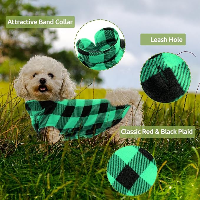 KAMA BRIDAL Spring Autumn Winter Coat Pullover Fleece Vest for Cats Small and Medium Dogs Thin Sweater Green & Black Plaid (Green, S)