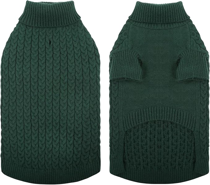 SAWMONG Dog Sweater, Dog Sweaters for Large Dogs Girls Boys, Pullover Turtleneck Knitted Doggy Sweatshirt, Cold Weather Pet Clothes（Green, Large