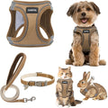 GAMUDA Small Pet Harness Collar and Leash Set, Step in No Chock No Pull Linen Fabric Soft Mesh Dog Vest Harnesses Reflective for Dogs Puppy Cats Kitten Rabbit (Brown, XL)