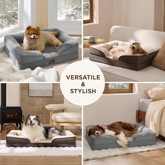 Bedsure Self Warming Orthopedic Dogs Bed for Small Dogs - Washable Small Dog Bed Waterproof, Comfort Pet Couch with Removable Cover, Supportive Foam Pets Sofa with Nonskid Bottom, Grey