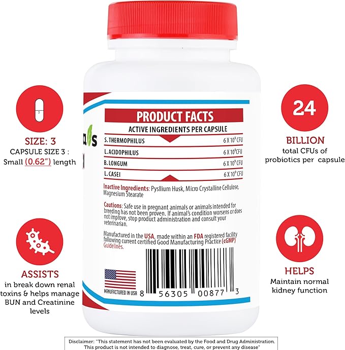 Azovast Plus Kidney Health Supplement for Dogs & Cats, 240ct - NO Refrigeration Required - Help Support Kidney Function & Manage Renal Toxins - Renal Care Supplement Capsule(U.S.A) (240 Caps)