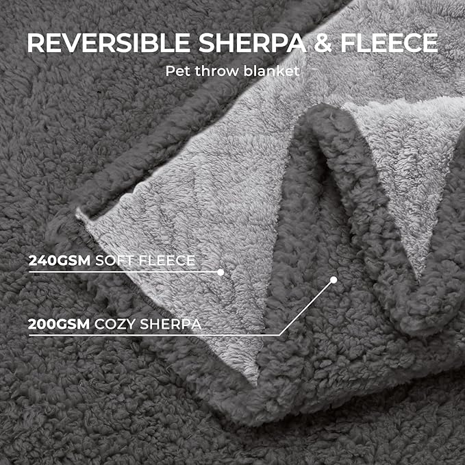 Waterproof Pet Blanket, Liquid Pee Proof Dog Blankets for Sofa Bed Couch, Reversible Sherpa Fleece Furniture Protector Cover for Small Medium Large Dogs Cats,Light Grey X-Large（85" x 57"）