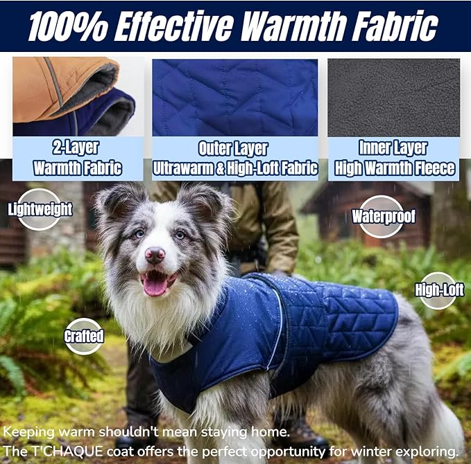 Upgraded Classic Quilted High-Loft Dog Winter Coat, Waterproof Outdoor Coats for Small Dogs, Lightweight & Thick Puppy Jacket with Leash Hole, 2-Layer Pet Vest Jackets for Dachshund Boston(Blue, S)