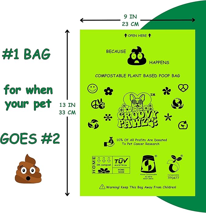 Certified Compostable Dog Poop Bags, 120 Count, Plant Based, Eco Friendly, Extra Strong, Leakproof, No Odor, Pet Supplies