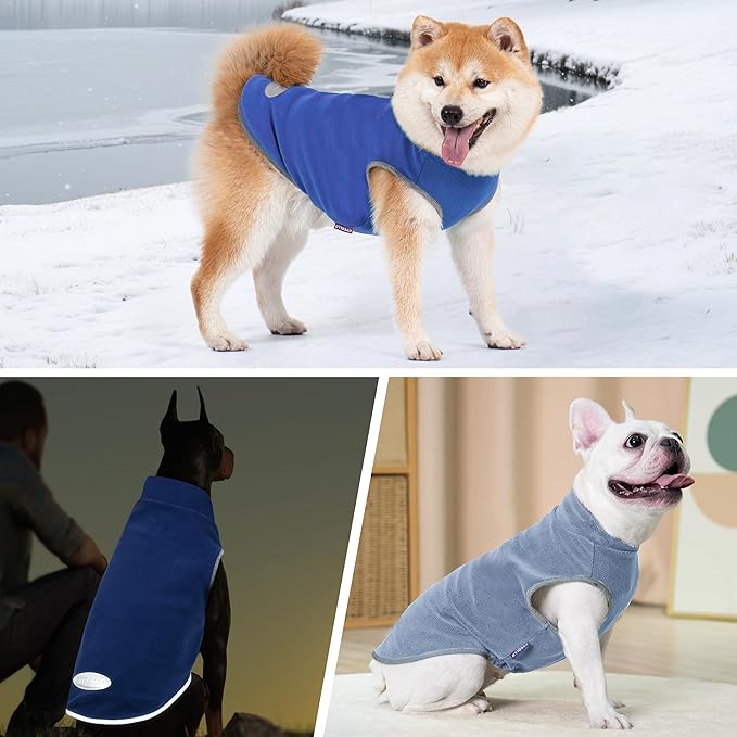 cyeollo 2 Pack Fleece Dog Sweater Pullover Dog Sweatshirt Reflective Lightweight Sweaters Doggie Clothes for Small Dogs Boy Girl Pet Apparel Blue, Mist Blue, L