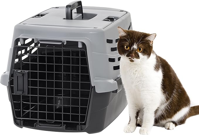 IRIS USA 23" Cat Carrier, Small Pet Carrier Hard, Dog Kennel with 2-Door Front and Top Access, Dog Carrier, up to 18 pounds, Black/Gray