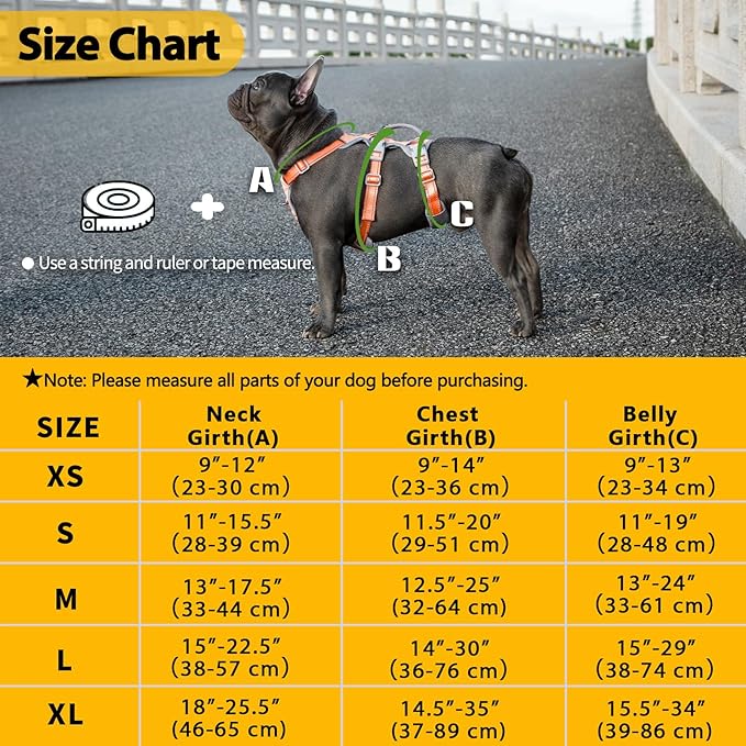 Huntboo Escape Proof Dog Harness, Escape Artist Harness, Fully Reflective Harness with Padded Handle, Breathable, Durable, Adjustable Vest for Small Dogs Walking, Training, and Running Gear (Orange,S)