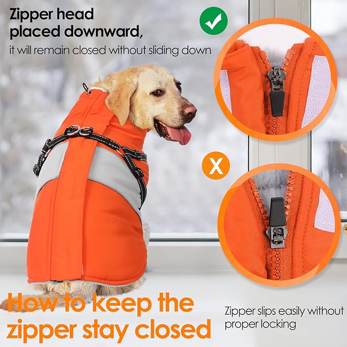 AOFITEE Small Dog Coat, Dog Winter Coat with Harness Built in, Warm Dogs Jacket with Zipper & Polar Fleece Collar, Waterproof Pet Snow Jacket Snowsuit for Schnauzer, Chihuahua Yorkshire, S