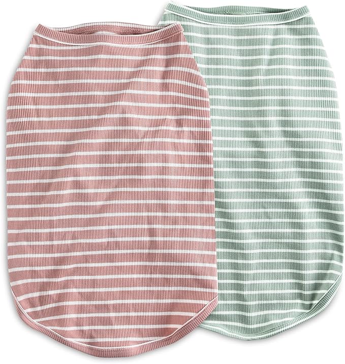 Koneseve Dog Vest Lightweight Stretchy Dog T-Shirts Soft Cool Sleeveless Stripe Vests Breathable Clothes for Puppy Kitty Cats Small Medium Large Dogs 2 Pack Pink + Green [ 4XL ]