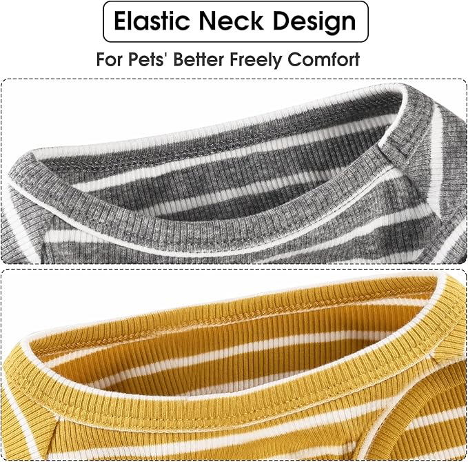 Koneseve Dog Shirt Vest Lightweight Stretchy Dog T-Shirts Soft Cool Shirts Sleeveless Stripe Vests Breathable Clothes for Puppy Kitty Cats Small Medium Large Dogs 2 Pack Yellow + Light Grey [ 4XL ]