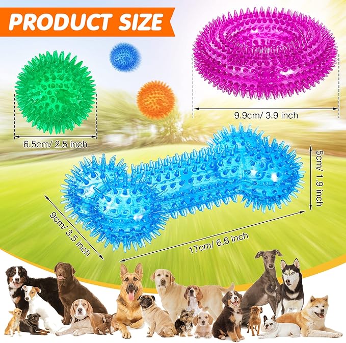 Yunsailing 9 Pcs Dog Squeaky Toys Set, Dog Squeaky Balls Bone Shape Teething Toys Donut Shape Balls for Small Puppy Medium TPR Rubber Pet Chew for Training Fetching Teething