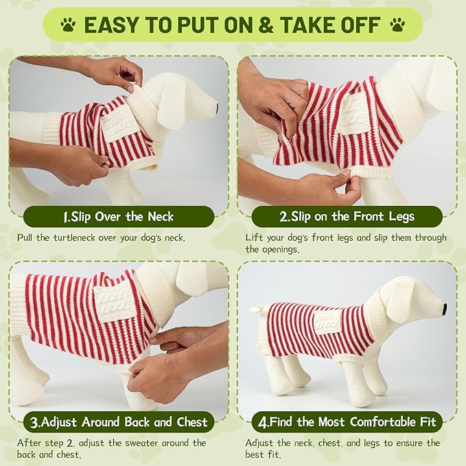 Small Dog Sweater, Knitted Striped Pullover Dog Clothes for Cold Weather, Thick Warm Cozy Stretchy Sweater for Chihuahua, Bulldog, Dachshund, Pug(Red & White Strip, M)