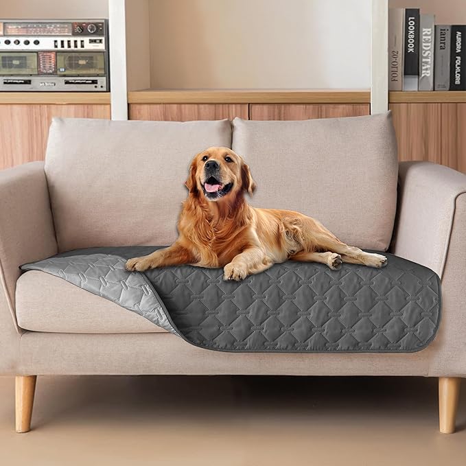 gogobunny 100% Double-Sided Waterproof Dog Bed Cover Pet Blanket Sofa Couch Furniture Protector for Puppy Large Dog Cat, Reversible (32x53 Inch (Pack of 1), Dark Grey/Light Grey)