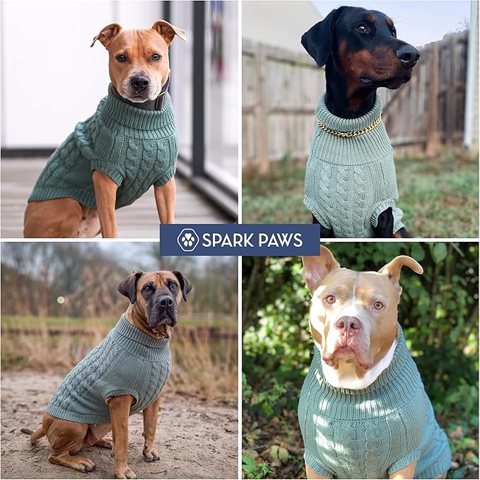 Spark Paws Knit Dog Sweater – Ultra Soft Warm Winter Dog Sweater for Small, Medium & Large Dogs – Stretch Fit Pet Sweater for French Bulldog, Pitbull, Girl & Boy Dogs Jacket, (Pine Green, 2XL)