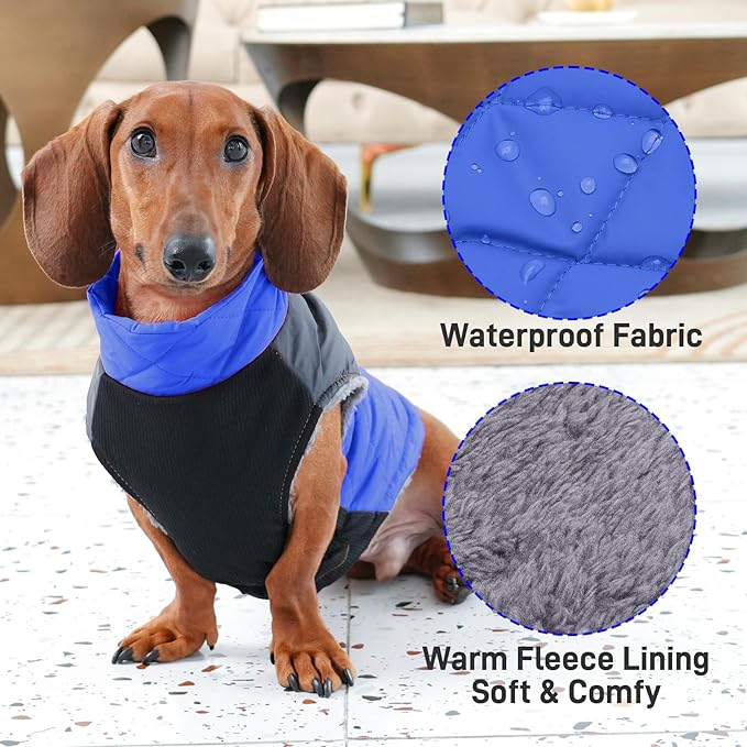 Warm Fleece Dog Coats for Large Dogs,D-Rings Waterproof Puppy Jacket for Cold Winter,Blue XXL
