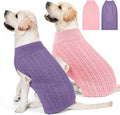 2 Pack Dog Sweaters for Big Dogs Turtleneck Pullover Cable Knit Large Size Stretch Clothes Pitbull Labrador Bulldog Doberman Boy Girl Pets Winter Clothes (XL, Pink & Purple)