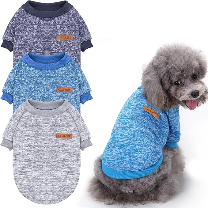 Idepet Pet Dog Classic Knitwear Sweater 3 Pcs, Fleece Coat for Small,Medium Dogs,Warm Pet Dog Cat Clothes,Soft Puppy Customes for Dog Grils Boys,X-Small