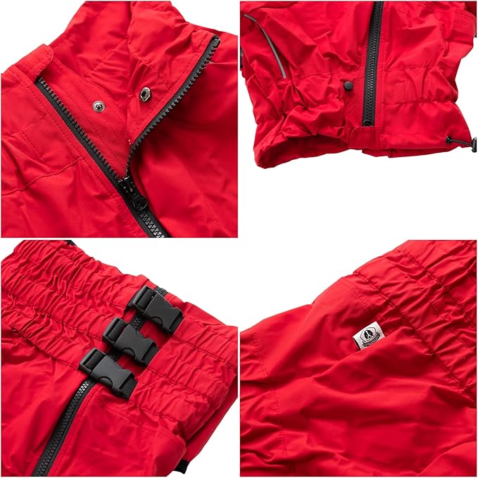 Dogs Waterproof Jacket, Lightweight Waterproof Jacket Reflective Safety Dog Raincoat Windproof Snow-Proof Dog Vest for Small Medium Large Dogs Red L