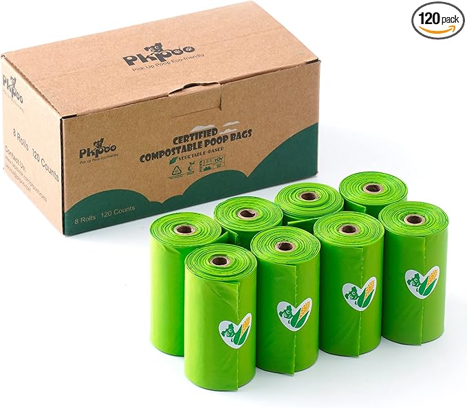 Pkpoo 100% Compostable Dog Poop Bags, Extra Wide, Vegetable-Based Large Poop Bags for Dogs, Biodegradable Waste Bags for Poo, Cat Litter, Diaper Sacks, Unscented, 120 Counts